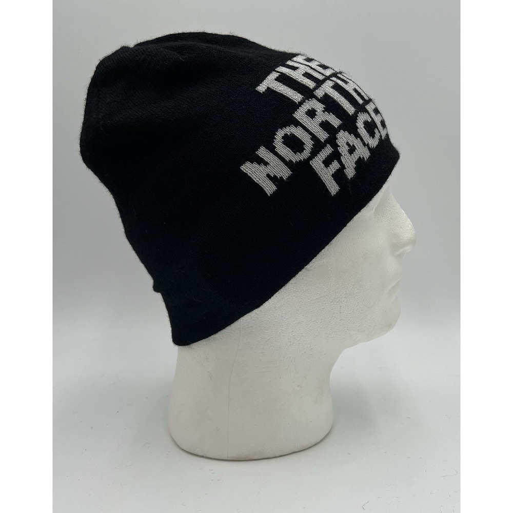 The North Face Black & White Knit Beanie Hat Unisex One Size Winter Cap - Picture 2 of 6